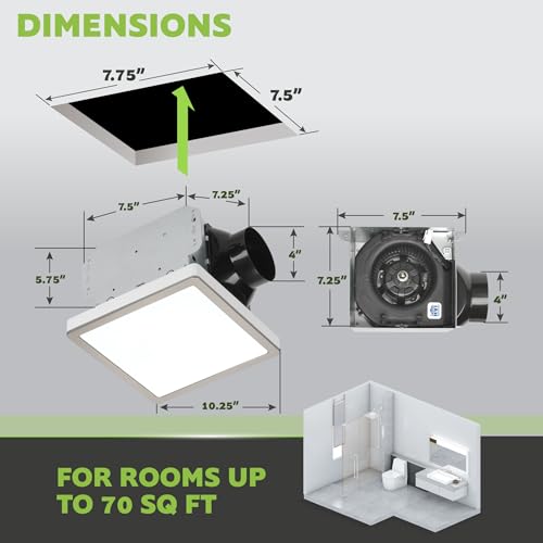 Homewerks 7105-10 Bathroom Fan Integrated LED Light Ceiling Mount Exhaust Ventilation Ultra Quiet 1.0 Sones 70 CFM, Decorative Brushed Nickel Magnetic Trim - color: 70 CFM Brushed Nickel