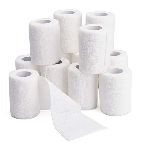TOBWOLF 12PCS Self Adhering Bandage, 3" x5yd Cohesive Elastic Bandage Wrap | Breathable & Non-Woven Fabric, Elastic Bandage Tape, Protective Vet Wrap for Outdoor Hunting Rifle Knife Handles - size: 3" x 5yd