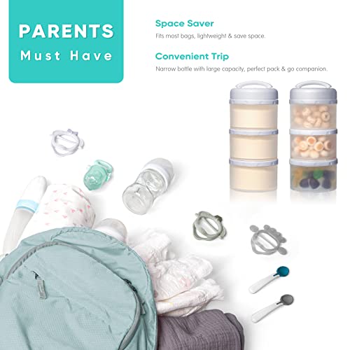 Termichy Stackable Formula Dispenser Portable: Milk Powder Container to go | Separated Compartments Premeasure Storage - Mess-Free Funnel Spout for No-Spill Pouring - for Home or Travel Use - color: Grey
