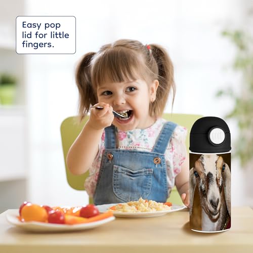 Funny Goat Enthusiast 12oz Kids Black Bottle – Smiling goat with brown and white fur – Farm Day, Daily Hydration - color: Black