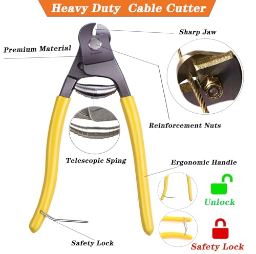 1/8 Inch Stainless Steel Wire Rope Kit, 7x7 Strands, 165 ft Length, With Cable Cutters, Sleeves, Thimbles, Clips, For Climbing Plants, Deck Railing, Fencing, Outdoor Hanging - size: 165FT | With Cutter