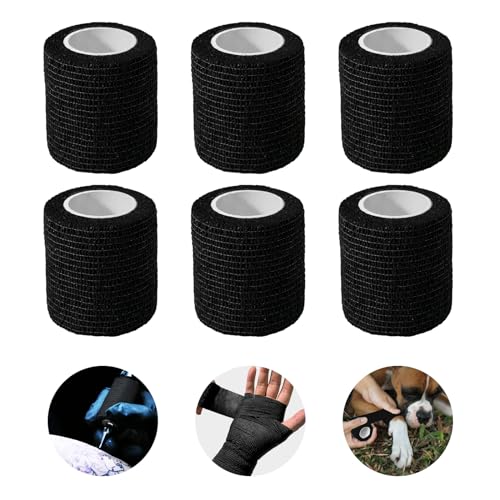 RISEN Cohesive Bandage 2” x 5 Yards, 6 Rolls, Self Adherent Wrap Medical Tape, Adhesive Flexible Breathable First Aid Gauze Ideal for Stretch Athletic - color: Black