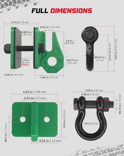 Tractor Bucket Grab Hook with 5/8" D-Ring Shackle Combo, Bolt-On Tow Hook and D-Ring Shackle, Matching Backing Plate, Rubber Gaskets & Isolators, 20000LBS Breaking Strength, 2 Set, Green&Black - color: Dark Green&Black