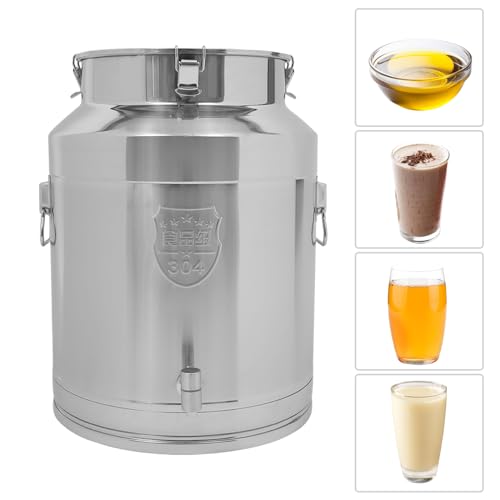 304 Stainless Steel Milk Can with Spigot, 64L/16.90Gal Metal Water Beverage Drink Dispenser with Lid, Airtight Milk Bucket Wine Pail, Food Storage Container for Kitchen Party