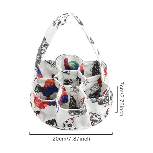 Egg Basket with 7 Pouches Canvas Egg Basket for Gathering Fresh Eggs | Egg Collecting Basket,Farmhouse Chicken Egg Holder for Chicken, Duck, Goose, Bird, Various Poultry Collection Storage(White) - color: White
