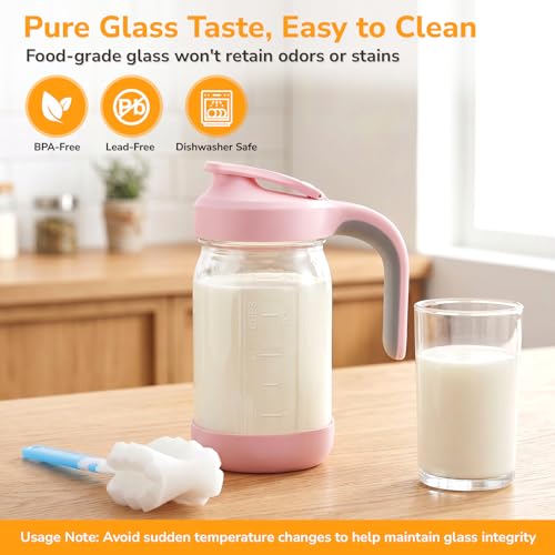 32 oz (1 Qt) Glass Mason Jar Pitcher with Pour Spout Lid & Handle | Airtight Leak-Resistant Flip-Top, Wide Mouth for Ice & Fruit, Non-Slip Silicone Base, Measuring Marks, Fridge Water/Iced Tea - color: Green, size: 32 Ounces