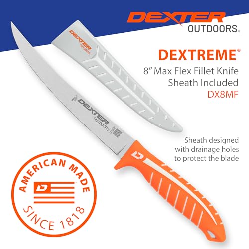 Dexter Outdoors Dextreme Single Edge 8" Max Flex Fillet Knife, Sheath | Max flex single edge stainless blade hugs the backbone for thin fillets. Protective sheath included for safe transport. - style: 8" Single Edge Max Flex