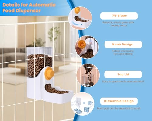 Hanging Automatic Pet Food Dispenser, 54oz Large Capacity Pet Feeder, Auto Gravity Cage Hanging Food Bowl for Small Dog Cat Rabbit Ferret Guinea Pig Hedgehog Chinchillas (White) - color: White
