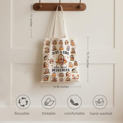Aesthetic Canvas Tote Bag for Women - with Magnetic Snap Closure & Zipper Inner Pocket Reusable Totes Bag - color: Hedgehog1