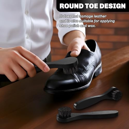 4 Pcs Horsehair Shine Shoes Brush Kit Polish Dauber Applicators Cleaning Leather Shoes Boots Care Brushes Suede Cleaner Brush with Microfiber Shoe Cloth(Black Handle A) - style: Black Style A