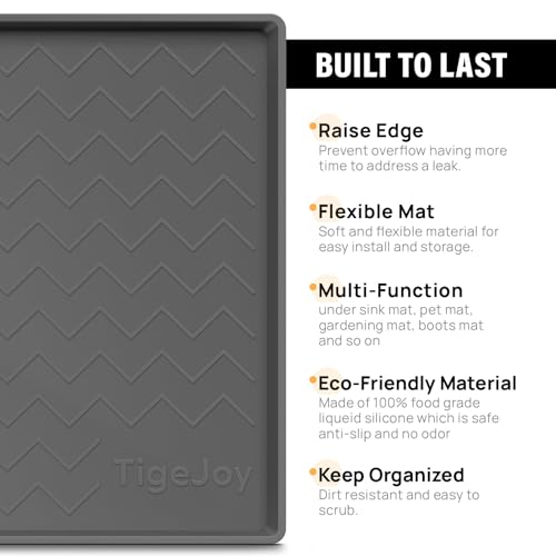 TigeJoy Under Sink Mats for Kitchen Waterproof 28" x 22", Cabinet Liner | Leak-Proof Silicone Mat Sink Protector, Kitchen Essentials Organizer and Storage,Boot or Shoe Tray, Pet Feeding Mat - color: Black, size: 22"W x 28"L