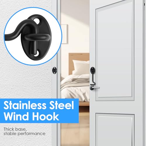 4" Stainless Steel Gate Latch Heavy Duty Hook and Eye Gate Latch Easy Lock Barn Door Lock with Mounting Screws Door Latch Door Lock Hardware for Sliding Door, Garden, Cabinet, Windows (2, Black)