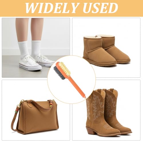 Suede Shoes Brush, 2-in-1 Rubber Polish Eraser Lazy Shoe Brushes All-Round Cleaning Tool Orange Shoe Brush and Eraser with Soft Bristles for Suede Nubuck Shoes Bag Jacket Boots Cleaning