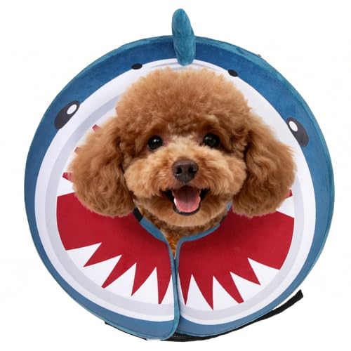 SCENEREAL Dog Cone Alternative After Surgery for Small Medium Large Dogs | Inflatable Cone Collar for Dogs Cats, Adjustable Soft Donut Recovery Collar to Prevent Licking, Shark Print E-Collars - color: Blue Shark, size: XS(Neck 9.5"-11.5")