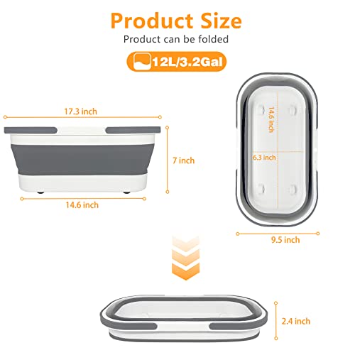 Goderewild Collapsible Plastic Bucket with Wheels 12L (3.17 Gallon) for House Cleaning, Camping, and RV - Multi-Purpose Rectangular Handy Basket for Cleaning Mop - Lightweight and Portable (Grey) - color: 12l-grey