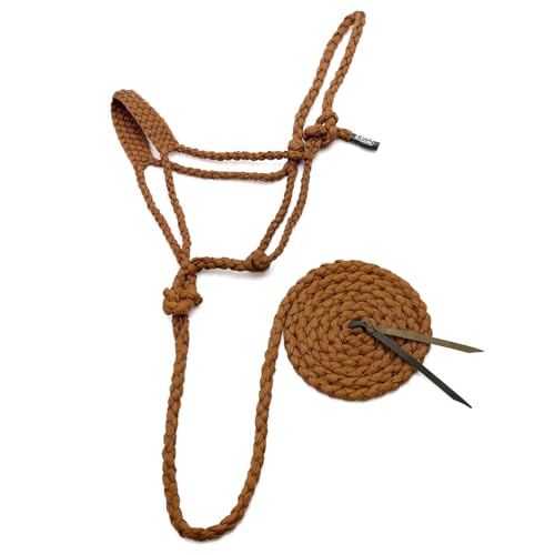 Jeffers Equine Braided Mule Tape Halter with 10' Detachable Lead Rope Set for Horses, 14 to 18 Hands - Stylish Design with Adjustable Poll Strap, Easy to Use Western Tack - Bronze - color: Bronze
