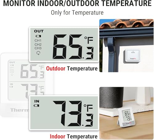 TempPro TempAir 500FT Indoor Outdoor Thermometer Wireless | Outdoor Thermometers for Patio with Temperature Sensor, Room Thermometer for House Home Reptile Baby Room Temperature Monitor - color: White In-outdoor Thermometer