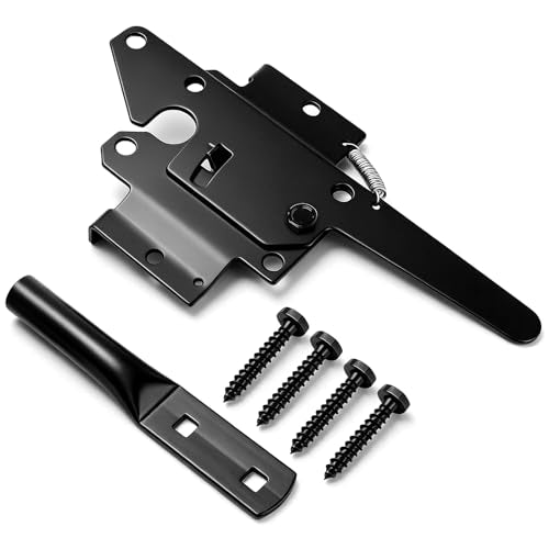 Tebery Self-Locking Gate Latch Heavy Duty, Automatic Post Mount Door Gate Lock for Fence, Weatherproof Steel Yard Gates Latch Hardware for Garden, Barn, Farm, Outdoor Fences, Black