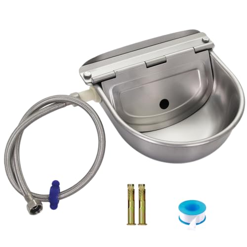 Stainless Steel Automatic Livestock Waterer with Float Valve & Water Hose | Self Filling Automatic Animal Drinking Water Bowl, Wall Mounted for Dogs,Horse,Calf,Chicken,Goat Livestock Animal Drinking