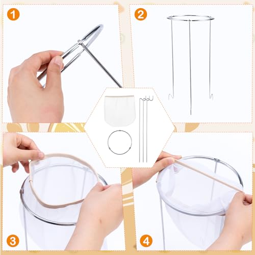 Jelly Strainer Stand with 4 Reusable Straining Bags, Stainless Steel Strainer Stand with Replacement Strainer Bags for Straining Juice Yogurt Cheese Broth Nut Milk