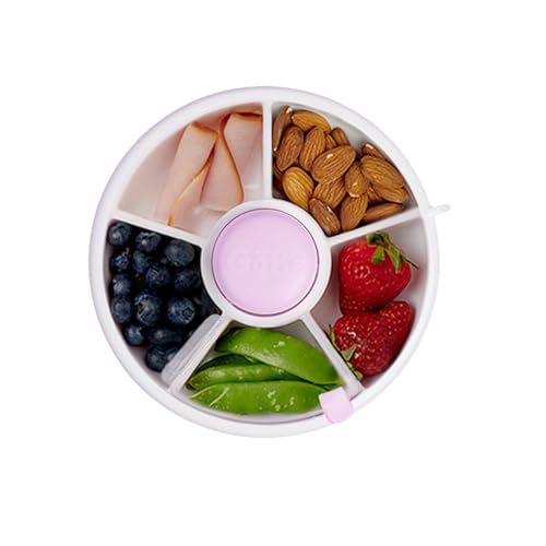 GoBe Kids Small Snack Spinner Flip Bundle with Hand Strap and Sticker Sheet - Reusable Snack Container with 5 Compartment Dispenser and Lid | BPA/PVC Free | Dishwasher Safe | No Spill - Taro Purple - color: Taro Purple, size: Small - Flip