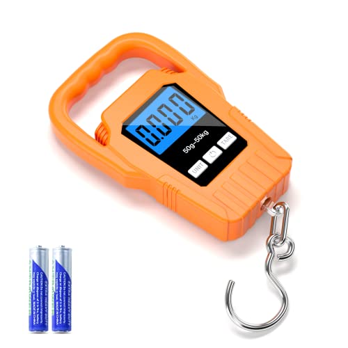SKEAP Digital Fish Scale Hanging Scale Fishing Scale,110lb/50kg Luggage Scale,Upgrade Large Handle & Backlit LCD Display, Electronic Balance Digital Fishing Postal Scale,Orange,Fishing Gifts for Men - color: Orange