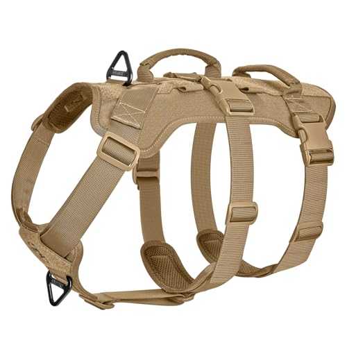 OneTigris Escape Proof Dog Harness, No Pull Dog Harness with Handles, Tactical Multi-Use Support Dogs Harnes for Large Dogs Everyday Wear Walking Hiking Training (Brown, Large) - color: Brown, size: Large