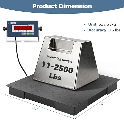 24"x24" Heavy-Duty Industrial Floor Scale, 2500lb x 0.5lb, Black | Precision Pallet Scale with Digital Indicator, Carbon Steel Platform Weighing Scale for Floor Bench Office Weight Weighing - size: 24"x24"-2500LB
