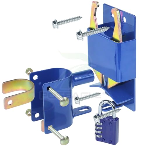 [Upgraded] Blue S16100100 Two Way Lockable Gate Latch | Include Hardware, 4-digit Combination Lock and Philips Screwdriver for Metal Gates with 1-5/8" to 2" Diameter Round Tubes - color: A03 1xLockable Gate Latch for 1-5/8" to 2" Tubes