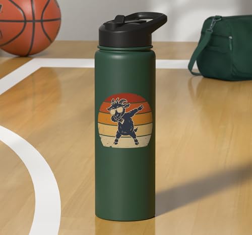 Dabbing Goat Funny Farm Animal Kids Retro Sunset Cool Stainless Steel Insulated Water Bottle - color: Dark Green