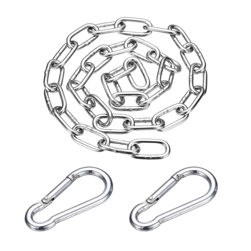 304 Stainless Steel Link Chain with 2 Hook (3/16" x 3.3 ft / 1 m x 5 Mm) - Utility Hanging Coil Chain Link Locking Pulling for Outdoor Fence Pet Dog - size: 3/16" x 3.3 ft(1 m x 5 Mm)