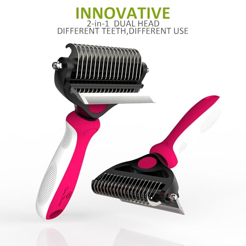 Spring Blossoms-2 in 1 Professional Grooming Rake for Cats & Dogs-Dematting Comb for Easy Mats & Tangles Removing,Pet Brush Safe No More Nasty Shedding and Flying Hair (Rose) - color: Rose