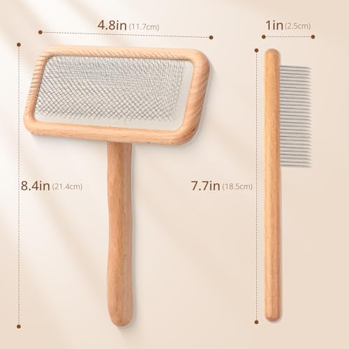 Sheepskin Wool Brush - Carpet Rake Tool | for Pet Hair Removal and Household Fabric Care - color: Wood