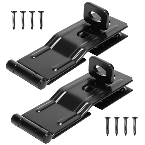 HILLMASTER 2 Pack Swivel Staple Safety Hasps, 4-1/2" Gate Door Hasp Latch with Twist Knob Safety Padlock Clasp Lock for Fence, Gate, Cabinet, Barn Door, Shed, Black - size: 2 Pack