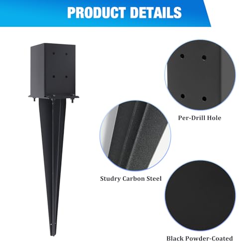 4 Pcs 22" Fence Post Anchor Ground Spike|Black Powder-Coated|4"x4" | Actual 3.6"x3.6" Heavy Duty Metal Fence Post Anchor for Deck| Fence| Porch| Railing| Mailbox - size: 4 Pcs, style: 4"x 4"