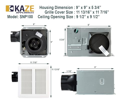 KAZE APPLIANCE SNP100H | 100 CFM | 0.8 Sone | Energy Star Certified | Humidity Sensing | No Attic Access Required | Bathroom Ventilation Exhaust Extractor Fan | 100 CFM, 0.8 Sone, Energy Star Certified, Humidity Sensing, No Attic Access Required - size: 1