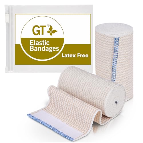 Premium Elastic Bandage Wrap (4" 2 Pack) - Hook & Loop Fasteners at Both Ends - Latex Free Hypoallergenic Compression Roll - Reusable Bandages for Waist, Legs, Elbow & Knee Wrap - size: 2 Pack