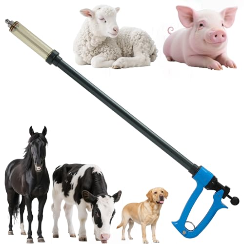 50ml Repeating Livestock Syringe Gun–Long Pole Veterinary Injector | with 5 Dose Settings, Ergonomic Grip, Clear Barrel & Luer Lock for Cattle, Horses, Goats, Sheep, Pigs - size: Blue Long Arm 50ML