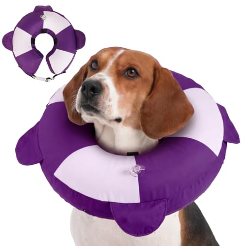 Inflatable Recovery Dog Collar -Lightweight Adjustable,Protective Donut Cone After Surgery for Wound Healing,Prevent from Biting or Scratching,Waterproof & Easy to Clean (Purple,L) - color: Purple, size: Large