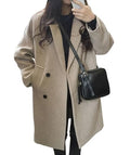 Women's Winter Double Breasted Coats Casual Loose Notch Lapel Wool Blend Pea Coat Warm Long Overcoat - color: Grey Beige, size: XX-Large