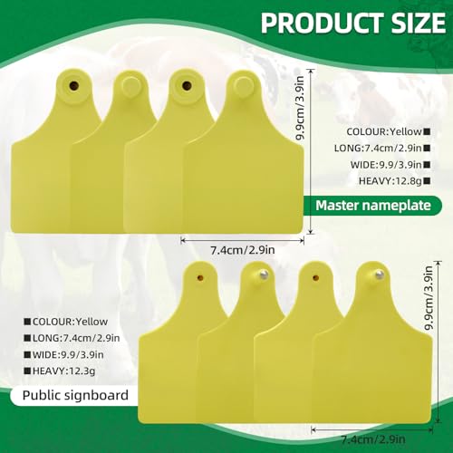 TPU Large Size Split Type Blank Large Cattle Ear Tags,50PCS Upgrade to Prevent Tampering Livestock Ear Tags, for Cattle,Sheep Goat, Pig, 3.9x2.9in (Yellow) - color: Yellow