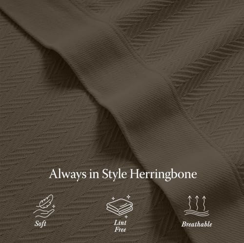 Threadmill Luxury 100% Cotton Twin Herringbone Blanket, Espresso | All-Season Thermal Throw Blanket, Soft & Breathable, Cozy Moisture-Wicking, OEKO-TEX Certified, Machine Washable, 68x92 in - color: Espresso, size: Twin (68" x 92")
