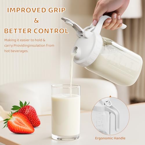 32 oz Breast Milk Pitcher, Glass Mason Jar Pitcher with Lid | Airtight, Leak Proof, Wide Mouth, Pour Spout Lid, Thick Glass, Fridge Safe, Ergonomic Handle, Easy to Clean - color: White, size: 32 Ounces