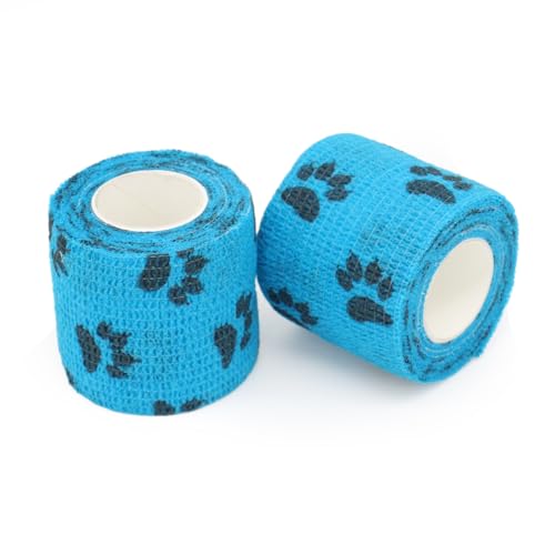 Self Adhesive Bandage Wrap Animal Cohesive Bandage Self Adherent Wrap First Aid Tape for Dogs Cats Horses Birds & Wrist Healing Ankle Sprain (2 Inch Blue Paw 6 Rolls) - color: 2 Inch Blue Paw 6 Rolls