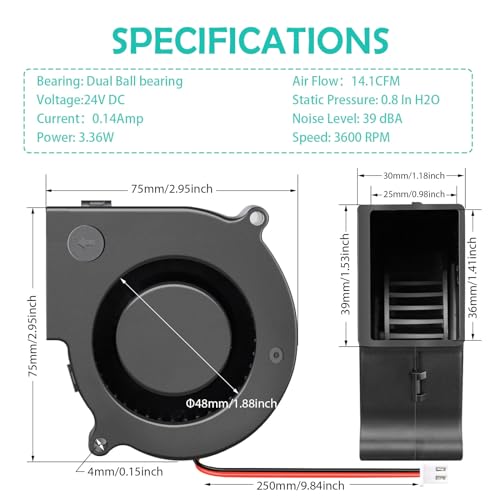 75mm x 30mm Brushless 24V DC Squirrel Cage Blower Fan Dual Ball Bearing High Performance Small Centrifugal Cooler 2Pin - style: 75 x 30 24v2p