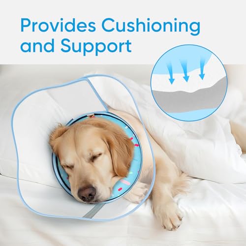 Supet Sponge Dog Cone Collar Stop Licking After Surgery, Dog Donut Collar | Adjustable Dog Recovery Collar Alternative, Detachable Shield, Soft, Comfy Cone, Neck Pillow for Small Dogs - color: DonutBlue, size: S(Neck 6"-9")