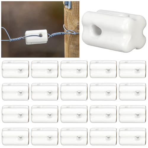 Honeydak 20 Pcs Ceramic Insulator Porcelain Insulator Heavy Duty Porcelain Bullnose Connector for Wooden Post Electrical Wire Post Wire Ground Farm Fencing Agricultural Supplies