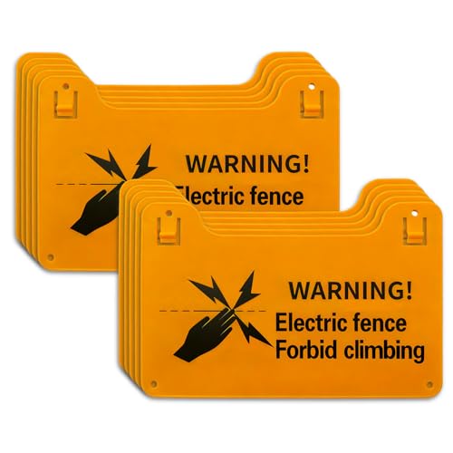 QMARK Electric Fence Warning Signs, Yellow Plastic, 8 x 5 Inch, 10 Pack | Double-Sided, High Voltage Danger Sign, Forbid Climbing Sign, For Farm Ranch Home
