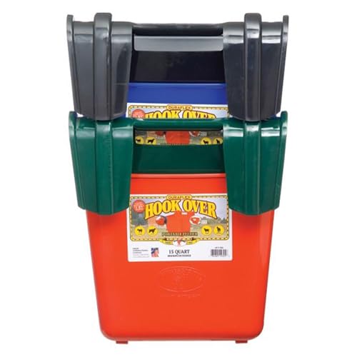 Little Giant® Plastic Hook Over Feeder | Mountable Livestock & Pet Feed Bucket | Horse Feed Bucket | Made in USA | 15 Quarts | Red - color: Red, size: 15 Quart