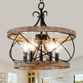 20'' Farmhouse Chandelier for Dining Room Rustic Chandelier | 5-Light Hanging Light Fixture over Table Wood Drum Pendant Hanging Lamp, Adjustable Height for Kitchen Entryway Living Room - color: 20" Wood Drum